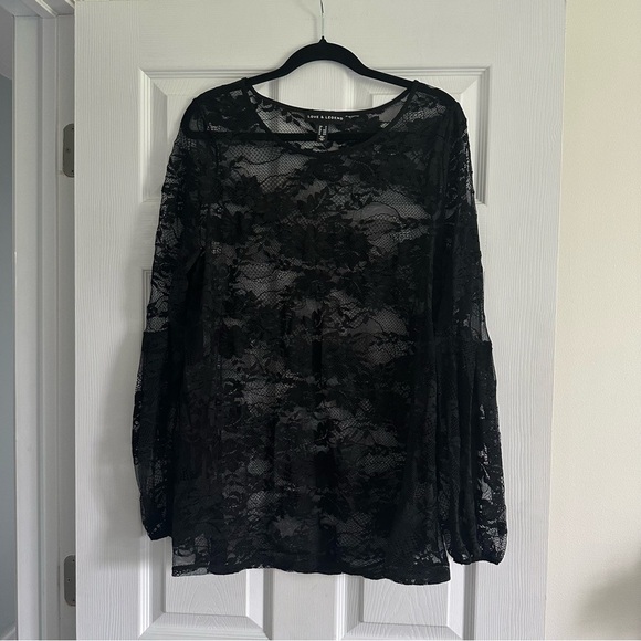 Size 1X Love & Legend Floral Black Lace Long Sleeve Blouse - Picture 2 of 6